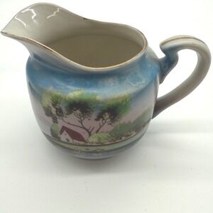 Vintage Hand Painted Japan Creamer Pitcher Landscape Cabin‎ Decor